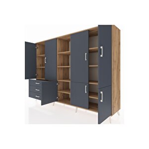 Hyperion Dolap 11 Raflı 3 Çekmeceli 7 Kapaklı 220x44x163 Çam-antrasit