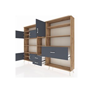 Arges Dolap 13 Raflı 3 Çekmeceli 5 Kapaklı 220x30x163 Çam-antrasit