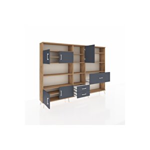 Arges Dolap 13 Raflı 3 Çekmeceli 5 Kapaklı 220x30x163 Çam-antrasit