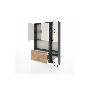 Arges Dolap 7 Raflı 2 Çekmeceli 4 Kapaklı 132x30x195 Antrasit-aytaşı/çam