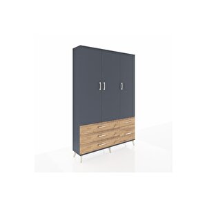 Arges Dolap 5 Raflı 5 Çekmeceli Tek Askılı 132x30x195 Antrasit-antrasit/çam