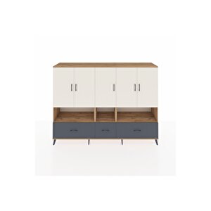 Hyperion Dolap 12 Raflı 3 Çekmeceli 5 Kapaklı 220x44x163 Çam-aytaşı/antrasit