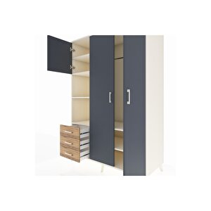 Kronos Dolap 6 Raflı 3 Çekmeceli Tek Askılı 132x59x195 Aytaşı-antrasit/çam