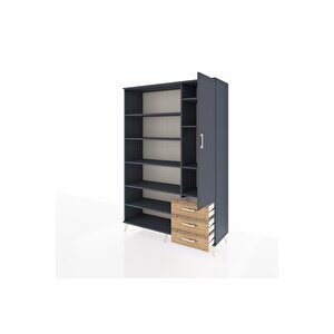 Hyperion Dolap 9 Raflı 3 Çekmeceli Tek Kapaklı  132x44x195 Antrasit-antrasit/çam