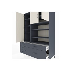 Kronos Dolap 9 Raflı 5 Çekmeceli 3 Kapaklı 132x59x195 Antrasit-aytaşı/antrasit
