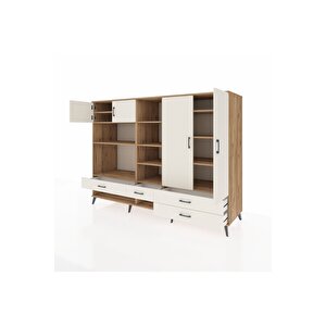 Kronos Dolap 12 Raflı 4 Çekmeceli 4 Kapaklı 220x59x163 Çam-aytaşı