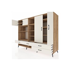 Kronos Dolap 12 Raflı 4 Çekmeceli 4 Kapaklı 220x59x163 Çam-aytaşı