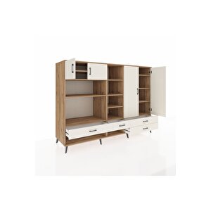 Kronos Dolap 12 Raflı 4 Çekmeceli 4 Kapaklı 220x59x163 Çam-aytaşı