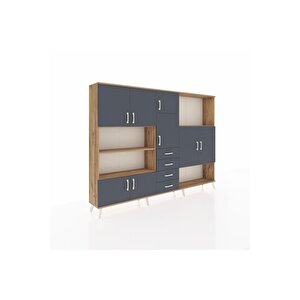 Arges Dolap 10 Raflı 4 Çekmeceli 8 Kapaklı 220x30x163 Çam-antrasit