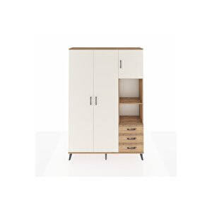 Arges Dolap 5 Raflı 3 Çekmeceli Tek Askılı 132x30x195 Çam-aytaşı/çam
