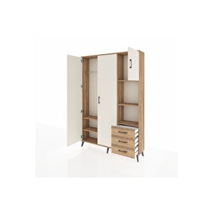 Arges Dolap 5 Raflı 3 Çekmeceli Tek Askılı 132x30x195 Çam-aytaşı/çam