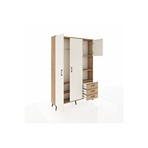 Arges Dolap 5 Raflı 3 Çekmeceli Tek Askılı 132x30x195 Çam-aytaşı/çam