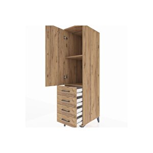 Kronos Dolap 2 Raflı 4 Çekmeceli Tek Kapaklı 44x59x182 Çam-çam
