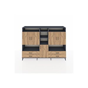 Hyperion Dolap 12 Raflı 4 Çekmeceli 5 Kapaklı 220x44x163 Antrasit-çam