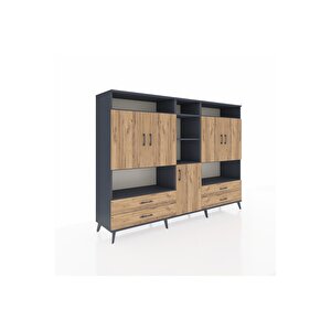 Hyperion Dolap 12 Raflı 4 Çekmeceli 5 Kapaklı 220x44x163 Antrasit-çam