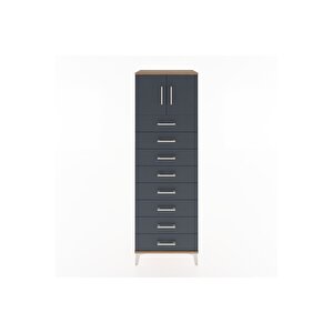 Hyperion Dolap Tek Raflı 8 Çekmeceli 2 Kapaklı 60x44x182 Çam-antrasit