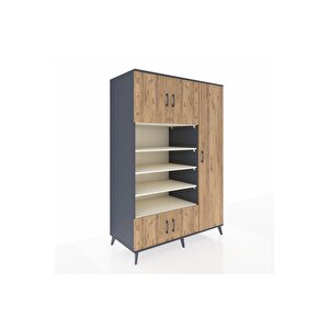 Kronos Dolap 11 Raflı 5 Kapaklı 132x59x195 Antrasit-çam/aytaşı