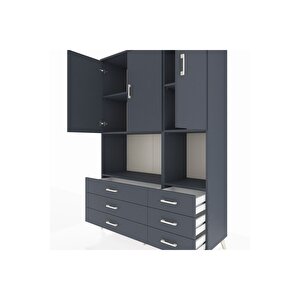 Hyperion Gardrop 6 Raflı 6 Çekmeceli 3 Kapaklı 132x44x195 Antrasit-antrasit