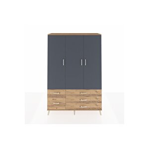 Hyperion Dolap 5 Raflı 5 Çekmeceli Tek Askılı 132x44x195 Çam-antrasit/çam