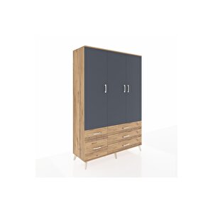 Hyperion Dolap 5 Raflı 5 Çekmeceli Tek Askılı 132x44x195 Çam-antrasit/çam