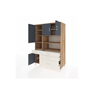 Kronos Dolap 9 Raflı 4 Çekmeceli 4 Kapaklı 132x59x195 Çam-antrasit/aytaşı