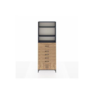 Arges Dolap 3 Raflı 5 Çekmeceli 2 Kapaklı 88x30x243 Antrasit-çam