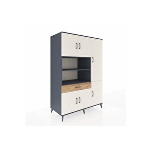 Kronos Dolap 10 Raflı Tek Çekmeceli 6 Kapaklı 132x59x195 Antrasit-aytaşı/çam