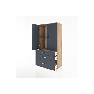 Hyperion Dolap 2 Raflı 3 Çekmeceli 2 Kapaklı 88x44x182 Çam-antrasit