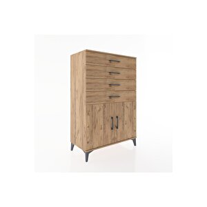 Hyperion Dolap Tek Raflı 4 Çekmeceli 2 Kapaklı 88x44x134 Çam-çam