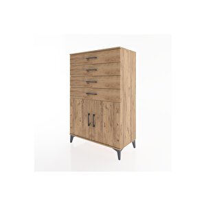 Hyperion Dolap Tek Raflı 4 Çekmeceli 2 Kapaklı 88x44x134 Çam-çam