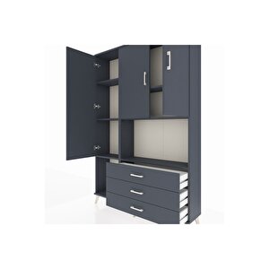 Arges Gardrop 6 Raflı 3 Çekmeceli 3 Kapaklı 132x30x195 Antrasit-antrasit