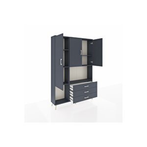 Arges Gardrop 6 Raflı 3 Çekmeceli 3 Kapaklı 132x30x195 Antrasit-antrasit