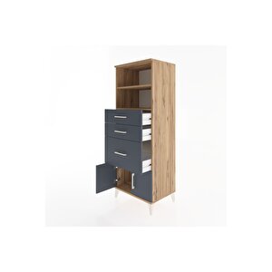 Hyperion Dolap 2 Raflı 3 Çekmeceli 2 Kapaklı 60x44x163 Çam-antrasit