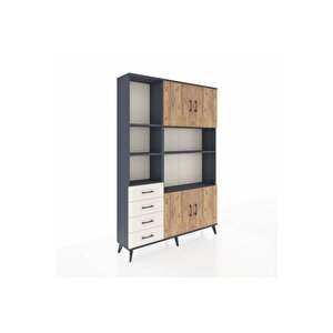 Arges Dolap 8 Raflı 4 Çekmeceli 4 Kapaklı 132x30x195 Antrasit-çam/aytaşı