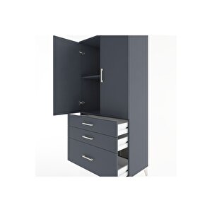 Hyperion Dolap 2 Raflı 3 Çekmeceli 2 Kapaklı 88x44x182 Antrasit-antrasit
