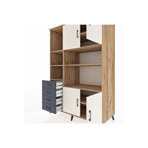 Kronos Dolap 8 Raflı 4 Çekmeceli 4 Kapaklı 132x59x195 Çam-aytaşı/antrasit