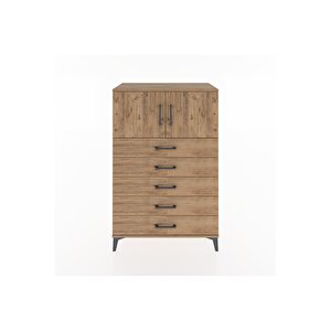 Hyperion Dolap Tek Raflı 5 Çekmeceli 2 Kapaklı 88x44x134 Çam-çam
