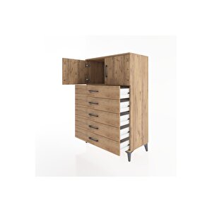 Hyperion Dolap Tek Raflı 5 Çekmeceli 2 Kapaklı 88x44x134 Çam-çam