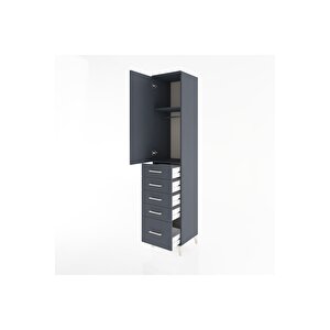 Hyperion Dolap 2 Raflı 5 Çekmeceli Tek Askılı 44x44x221 Antrasit-antrasit