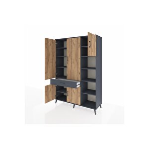 Hyperion Dolap 10 Raflı Tek Çekmeceli 5 Kapaklı 132x44x195 Antrasit-çam/antrasit