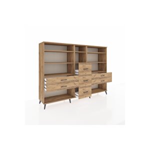 Hyperion Dolap 8 Raflı 7 Çekmeceli  220x44x163 Çam-çam