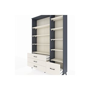 Arges Gardrop 9 Raflı 4 Çekmeceli  132x30x195 Antrasit-aytaşı