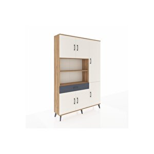 Arges Dolap 10 Raflı Tek Çekmeceli 6 Kapaklı 132x30x195 Çam-aytaşı/antrasit