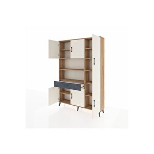 Arges Dolap 10 Raflı Tek Çekmeceli 6 Kapaklı 132x30x195 Çam-aytaşı/antrasit