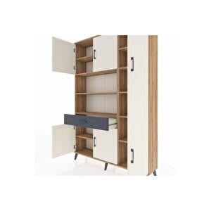 Arges Dolap 10 Raflı Tek Çekmeceli 6 Kapaklı 132x30x195 Çam-aytaşı/antrasit