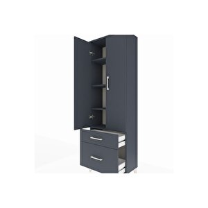 Arges Dolap 4 Raflı 2 Çekmeceli 2 Kapaklı 60x30x182 Antrasit-antrasit