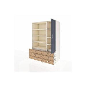 Kronos Dolap 8 Raflı 6 Çekmeceli Tek Kapaklı  132x59x195 Aytaşı-antrasit/çam