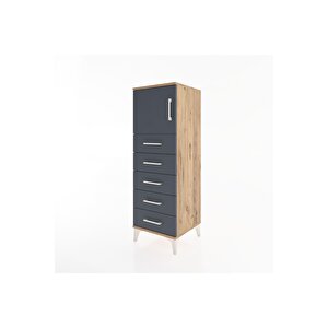 Hyperion Dolap Tek Raflı 5 Çekmeceli Tek Kapaklı 44x44x134 Çam-antrasit