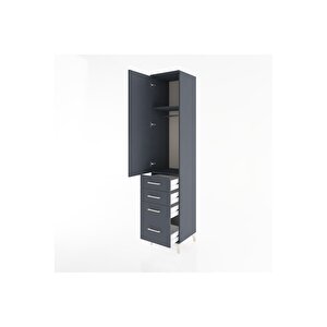 Hyperion Dolap 2 Raflı 4 Çekmeceli Tek Askılı 44x44x221 Antrasit-antrasit