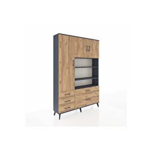 Arges Gardrop 9 Raflı 5 Çekmeceli 3 Kapaklı 132x30x195 Antrasit-çam